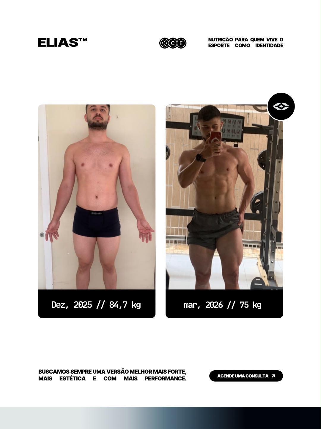 Transformação Emagrecimento Masculino — Dez, 2025 · 84,7 kg → Mar, 2026 · 75 kg